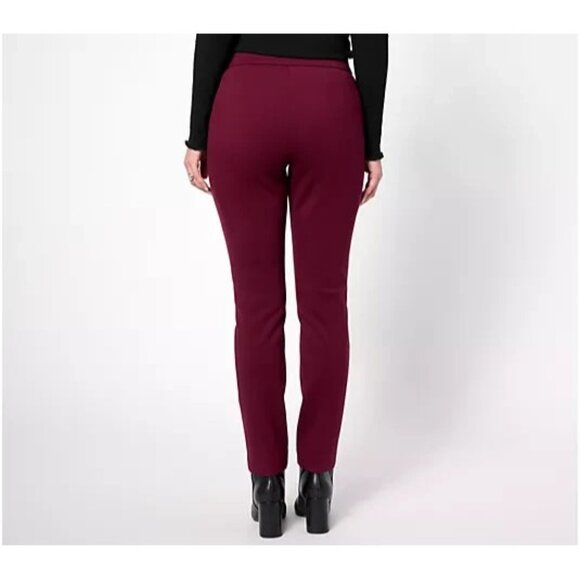 Tailored by Susan Graver Reg Smart Ponte Slim Leg Pants Raisin Wine XL A623491 - Picture 2 of 3